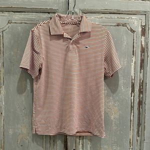 Vineyard Vines Performance Polo, Boys Size (L 16); rust & white striped